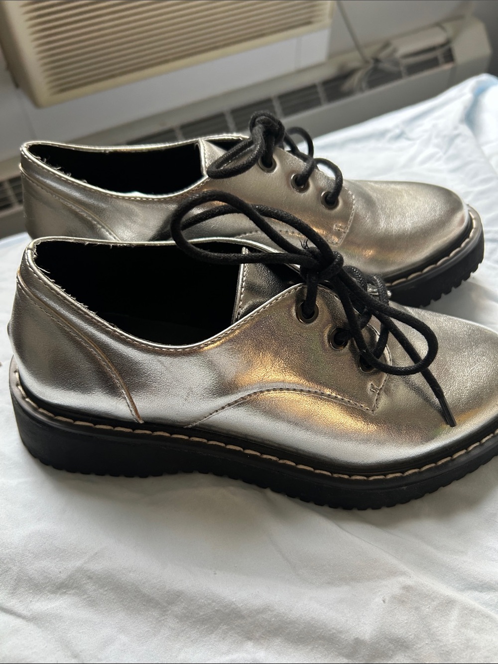 Madden Girl Silver Metallic Lace-Up Platform Boots